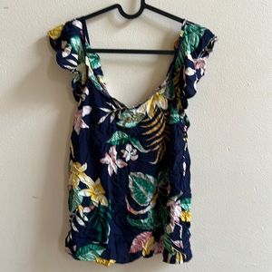 Floral navy blue top blouse shirt summer XS